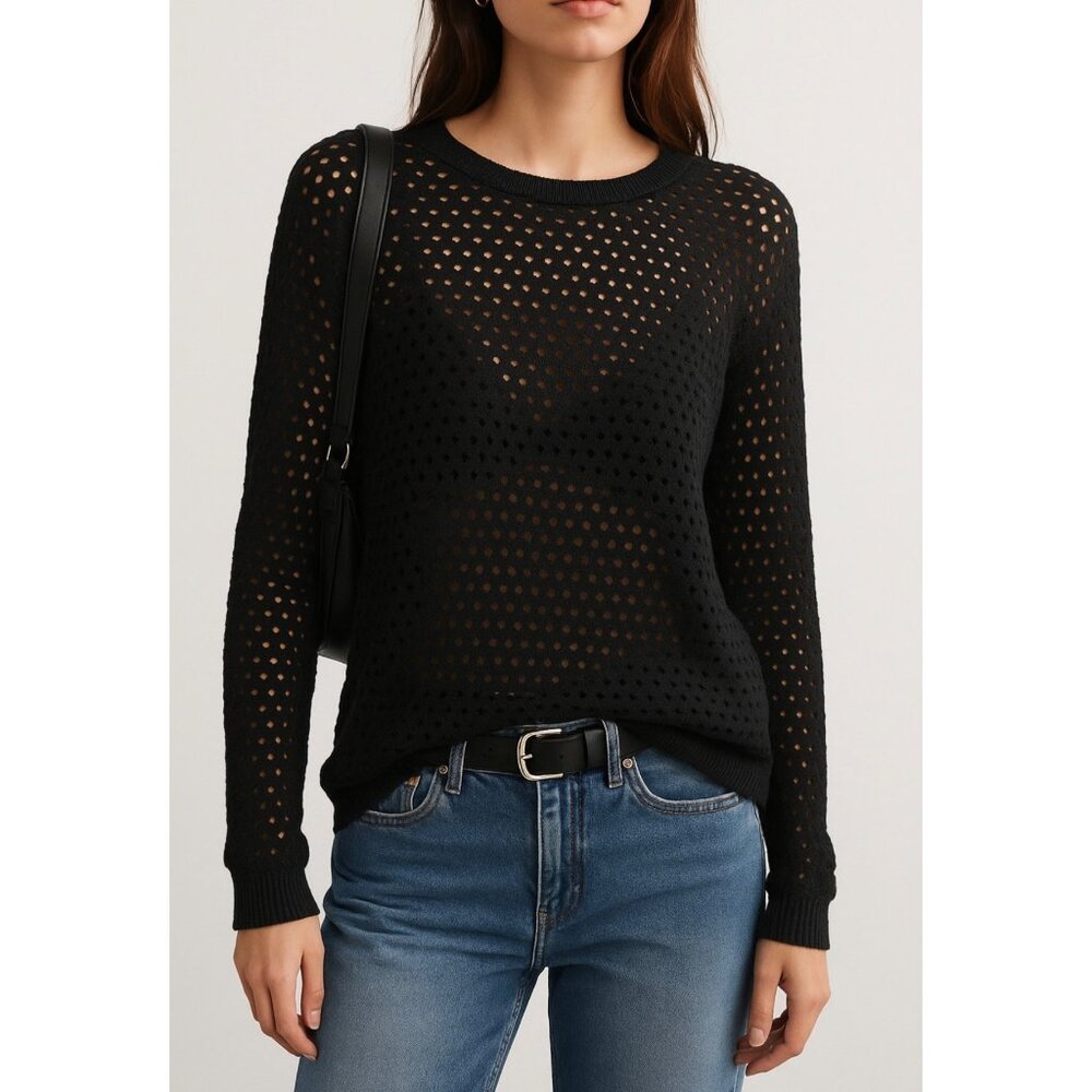 Topshop Sweater 8 Perforated Knit Open Weave Lightweight Model Off Duty Casual